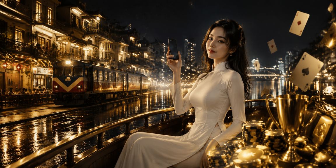 Người phụ nữ mặc áo dài tham gia trò chơi bài tại sự kiện văn hóa giải trí ở Hà Nội